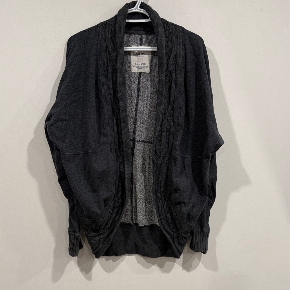 Aeropostale Grey Open-Front Cable-Trim Cardigan